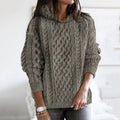 Women's Thick Knit Clan Linen Hooded Aran Sweater artswardrobe