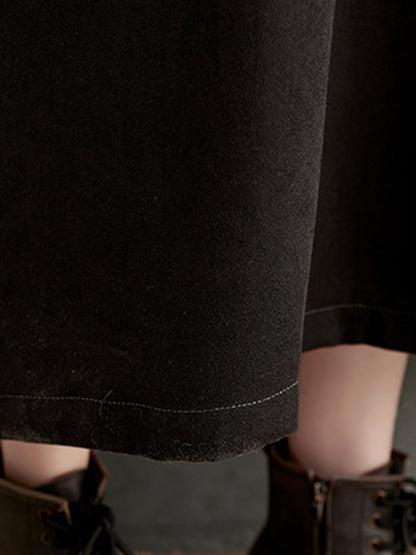 Long Sleeves Loose Buttoned Contrast Color Split-joint Lapel Collar Midi Dresses