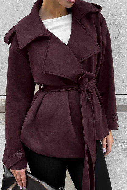 Suede Tie Waist Thickened Warm Coat