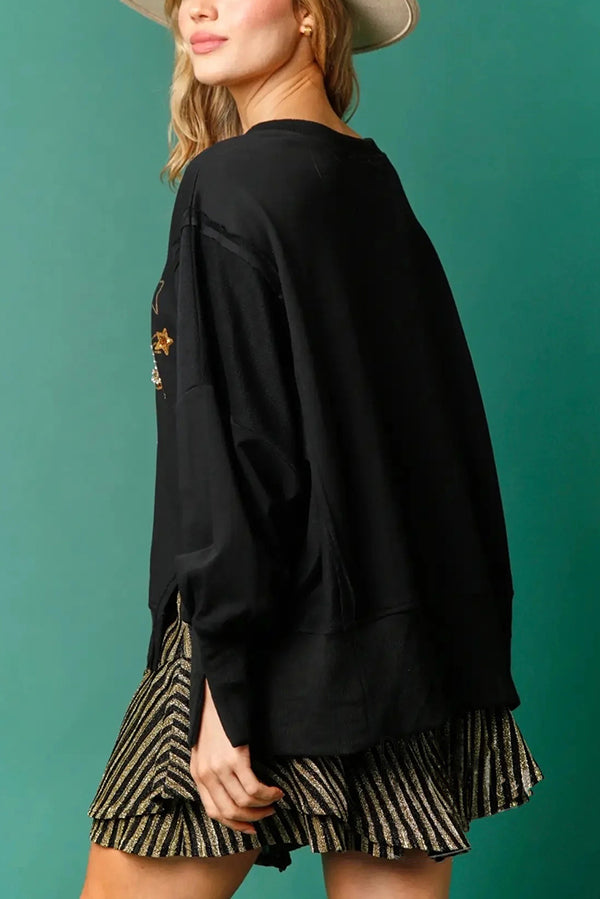 Christmas Sequin Round Neck Long Sleeve Sweatshirt