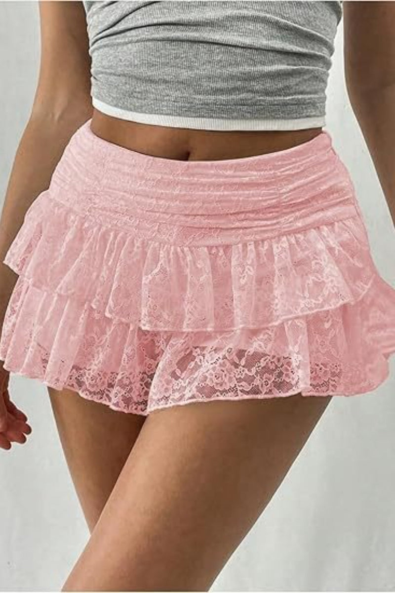 Tiered Lace Trim Mini Cake Skirt