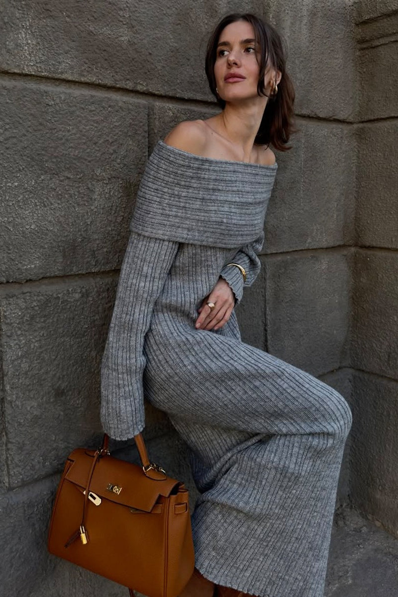 Minimalist Off Shoulder Bodycon Knit Maxi Dress
