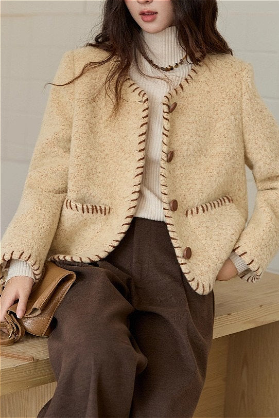 Textured Wool Two-tone Coat