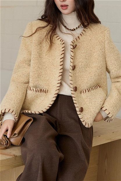 Textured Wool Two-tone Coat
