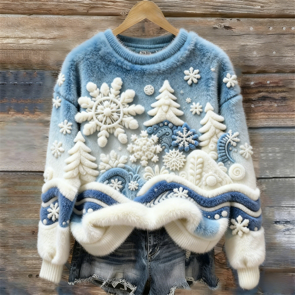 Comstylish Christmas Snowflakes & Trees Art Women's Cozy Plush Sweater