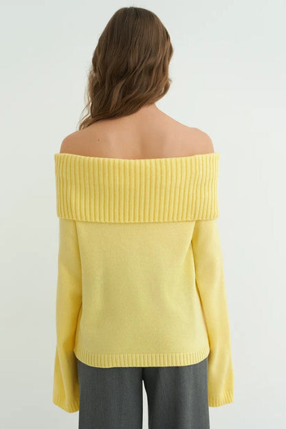 Color Off Shoulder Knitted Sweater