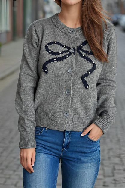 Bow Jacquard Round Cardigan