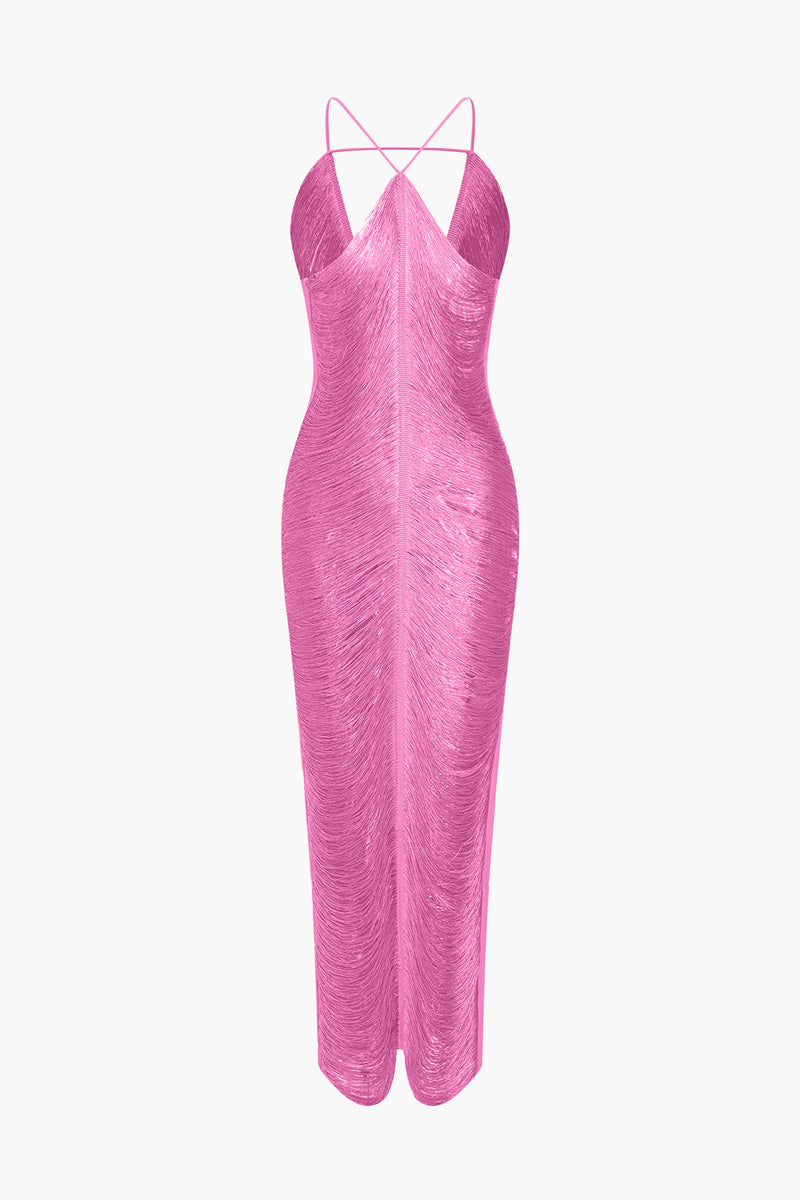 Classic Fringe Cut Out Slit Midi Dress