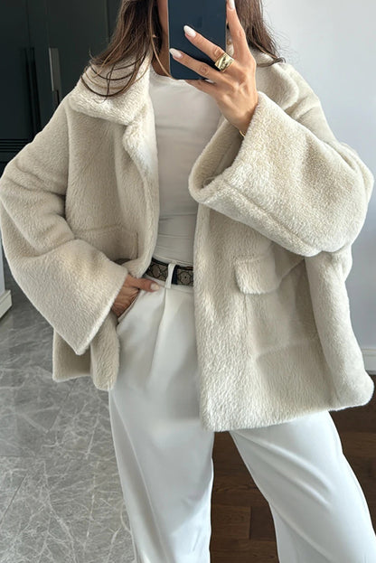 Lapel Long Sleeve Loose Furry Coat