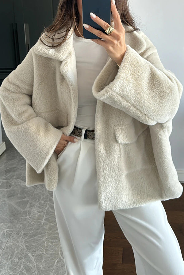 Lapel Long Sleeve Loose Furry Coat