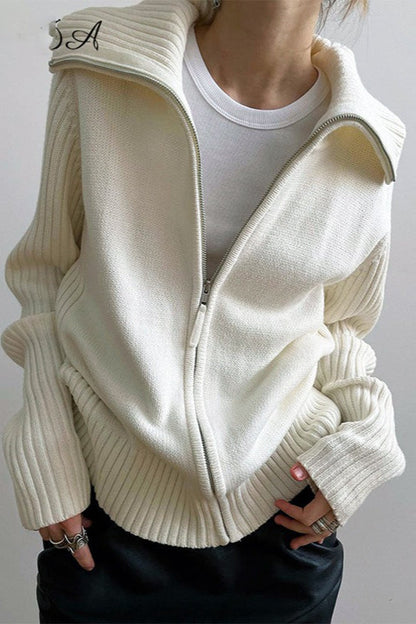 Loose Collared Slouchy Knit Cardigan