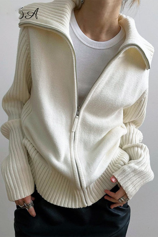 Loose Collared Slouchy Knit Cardigan