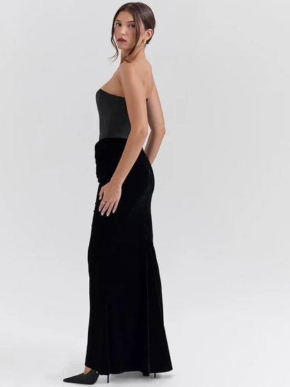 Strapless Bodycon Patchwork Backless Party Club Evening Dress Tight Long Dress Slim Fishbone Vestido