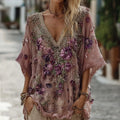 Women's Pansy Embroidered Sequined Short Sleeve T-shirt elevenforest