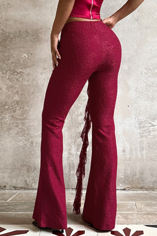 Lace Ribbon Slim Flare Pants