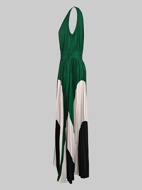 Sleeveless Asymmetric Pleated Printed One-shoulder Maxi Dresses