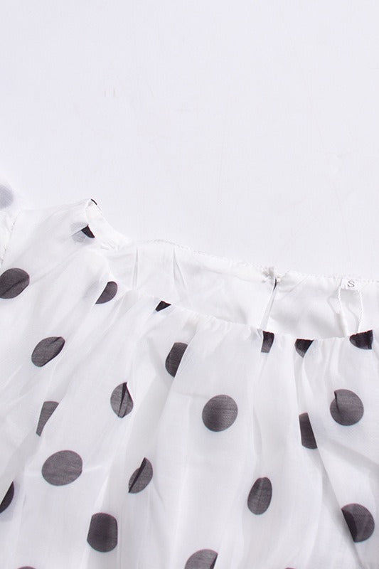 Polka Dot Puff Sleeve Ruffle Blouse a Line Tiered Skirt Set