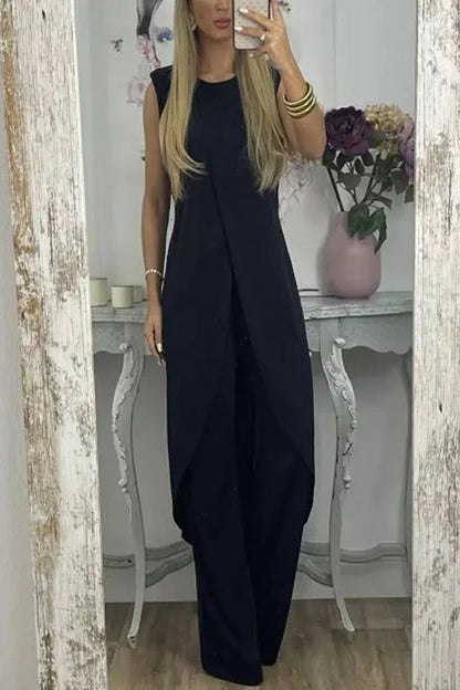 Sleeveless Slit Top Loose Two-piece Set