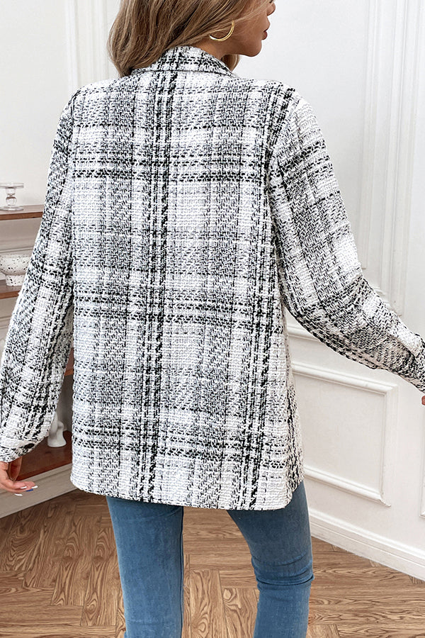 Start the Day Plaid Lapel Button Long Sleeve Pocketed Coat