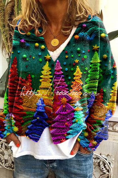 Fun and Long Sleeved Cardigan With Fun Printed Buttons
