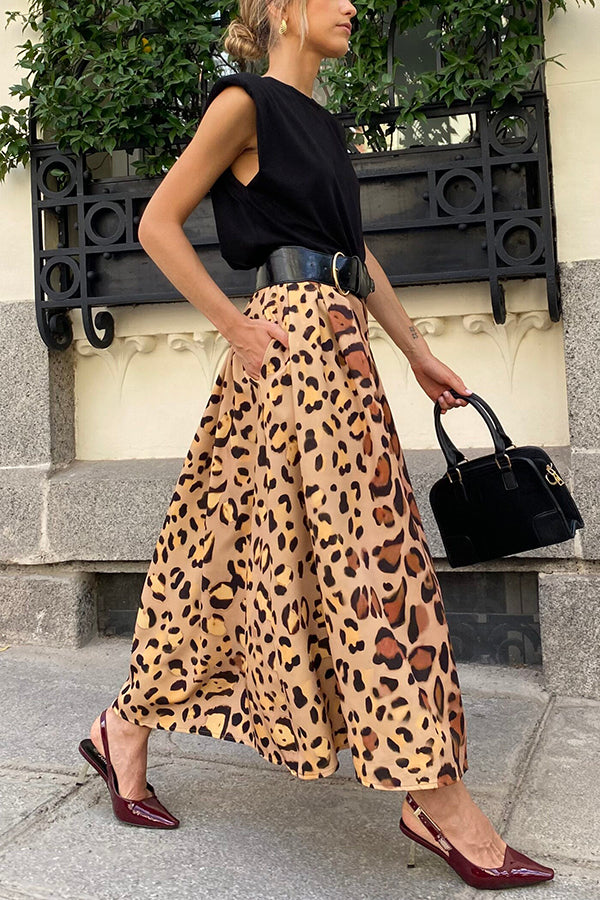 Stylish Leopard Print Large Hem Maxi Skirt
