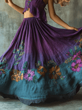 Women's Vintage Floral Embroidered Art Linen Blend Skirt