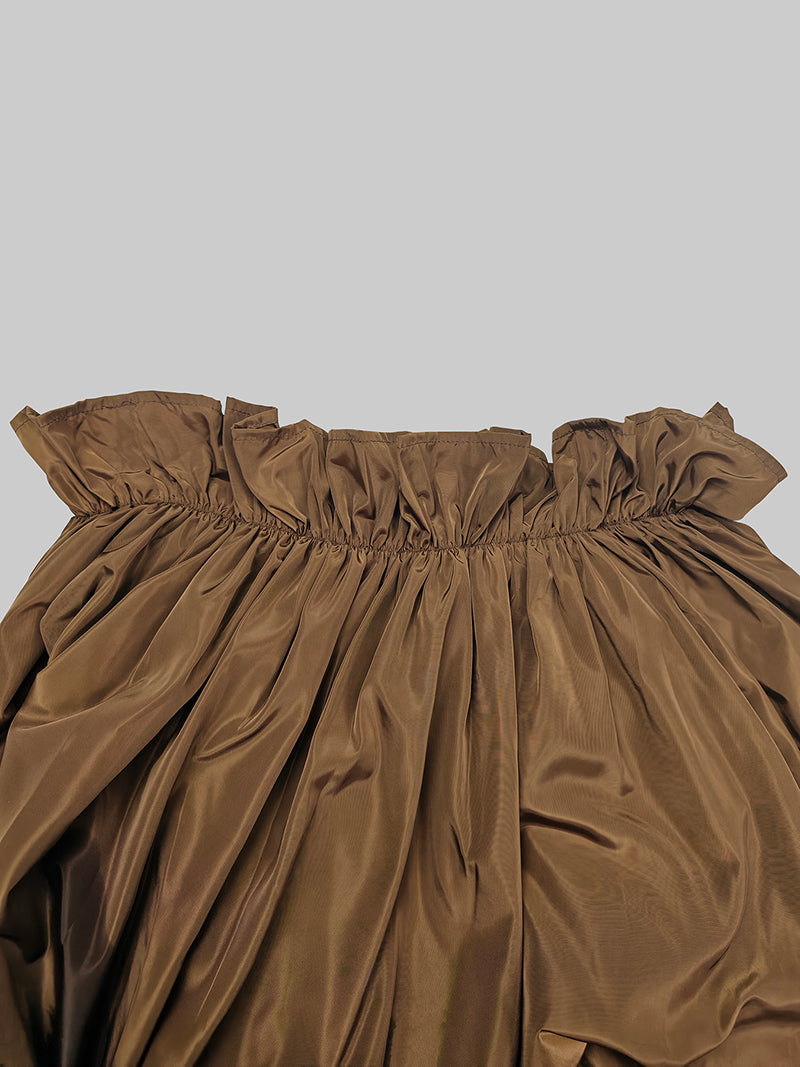 Loose Puff Sleeves Falbala Pleated Color Off-the-shoulder Maxi Dresses