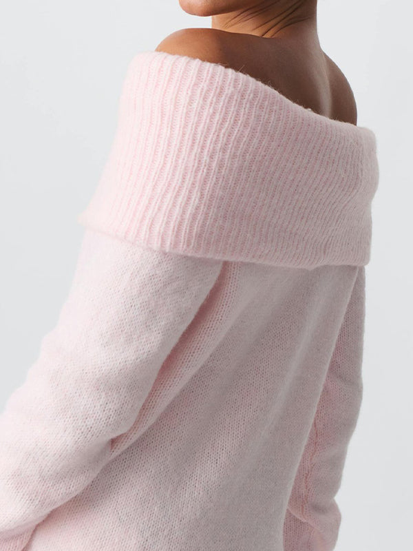 Color Y2k Off Shoulder Oversized Sweaters