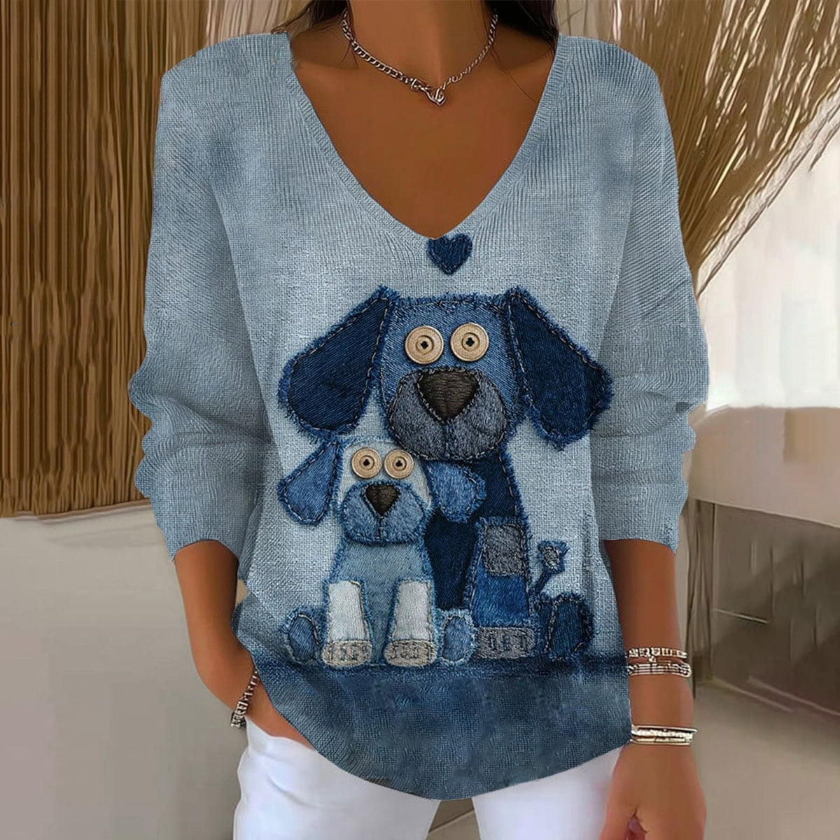 Comstylish Women's Lovely Dog Art Print Casual Pullover Sweater