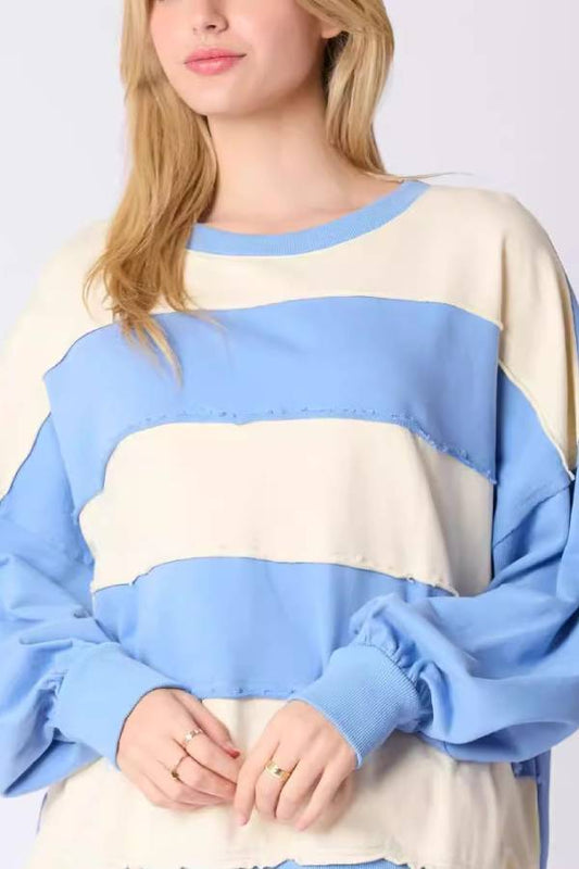 Colorblock Striped Top Loose Long Sleeve Sweater