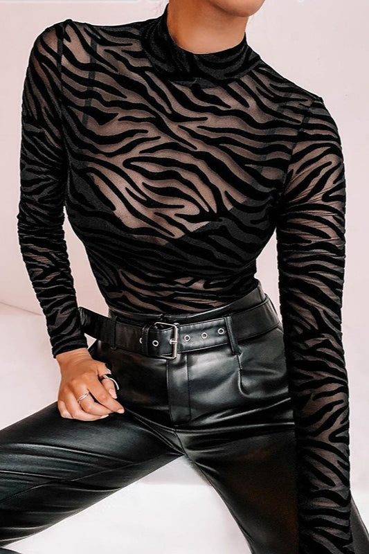 Irregular Stripe Mesh Blouse