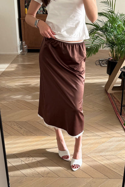 Lace Trim A-line Maxi Skirt