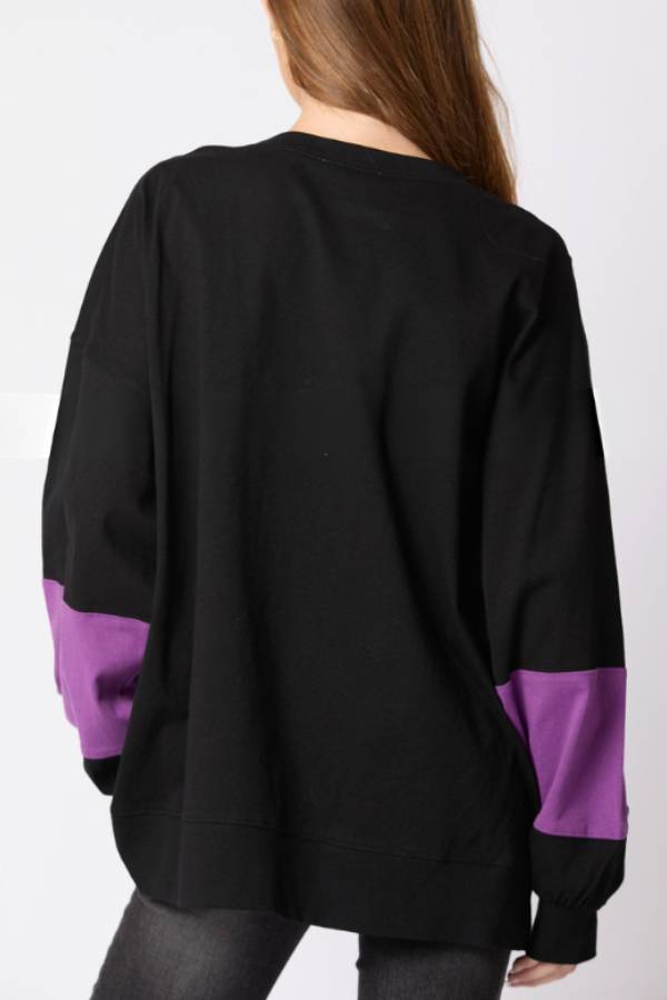 Halloween Letter Sequined Colorblock Sweatshirt Top