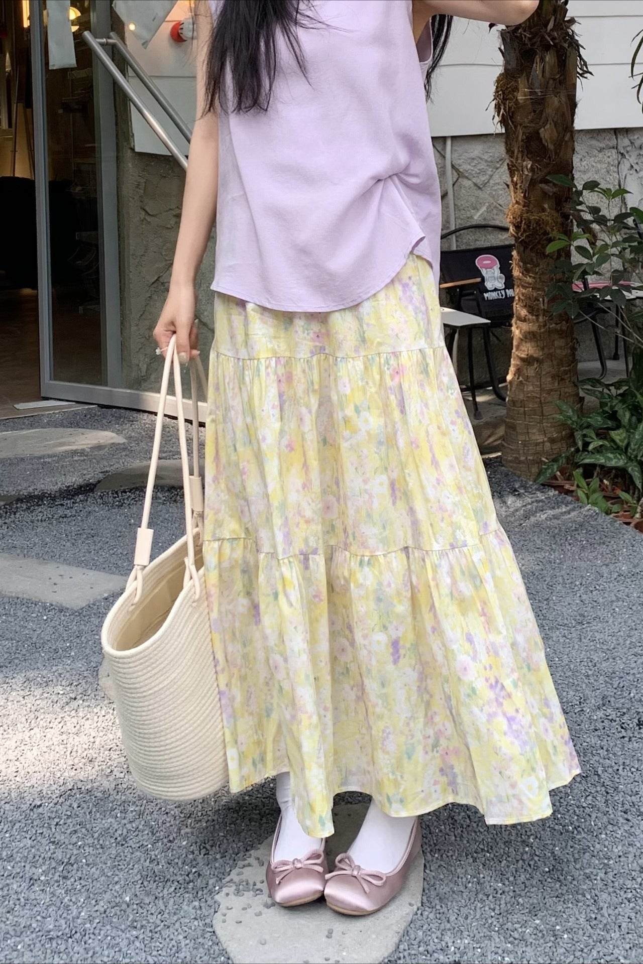 Monet Garden Yellow Midi Skirt