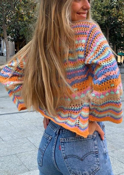 Rainbow Knit Button Cardigan