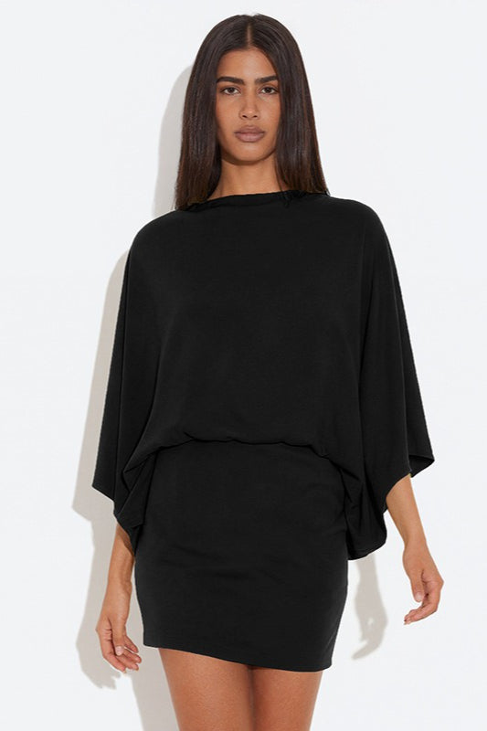 Back Deep V Cowl Neck Loose Mini Dress