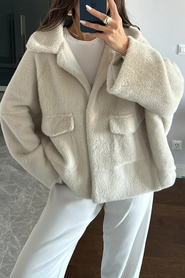 Lapel Long Sleeve Loose Furry Coat