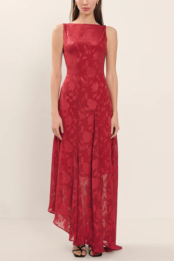 Jacquard Backless Lace-up Slim Irregular Maxi Dress