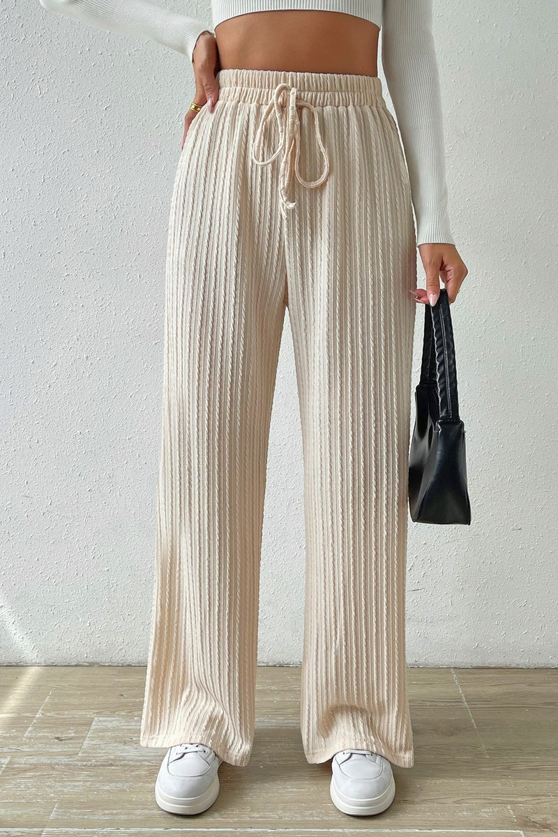 Elastic High Waist Straight Leg Knit Pants