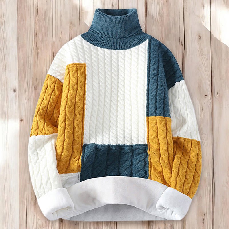 Men's Vintage Vegan Mock Minimalist Pullover Patchwork Warmth Knitted Turtleneck Sweater elevenforest