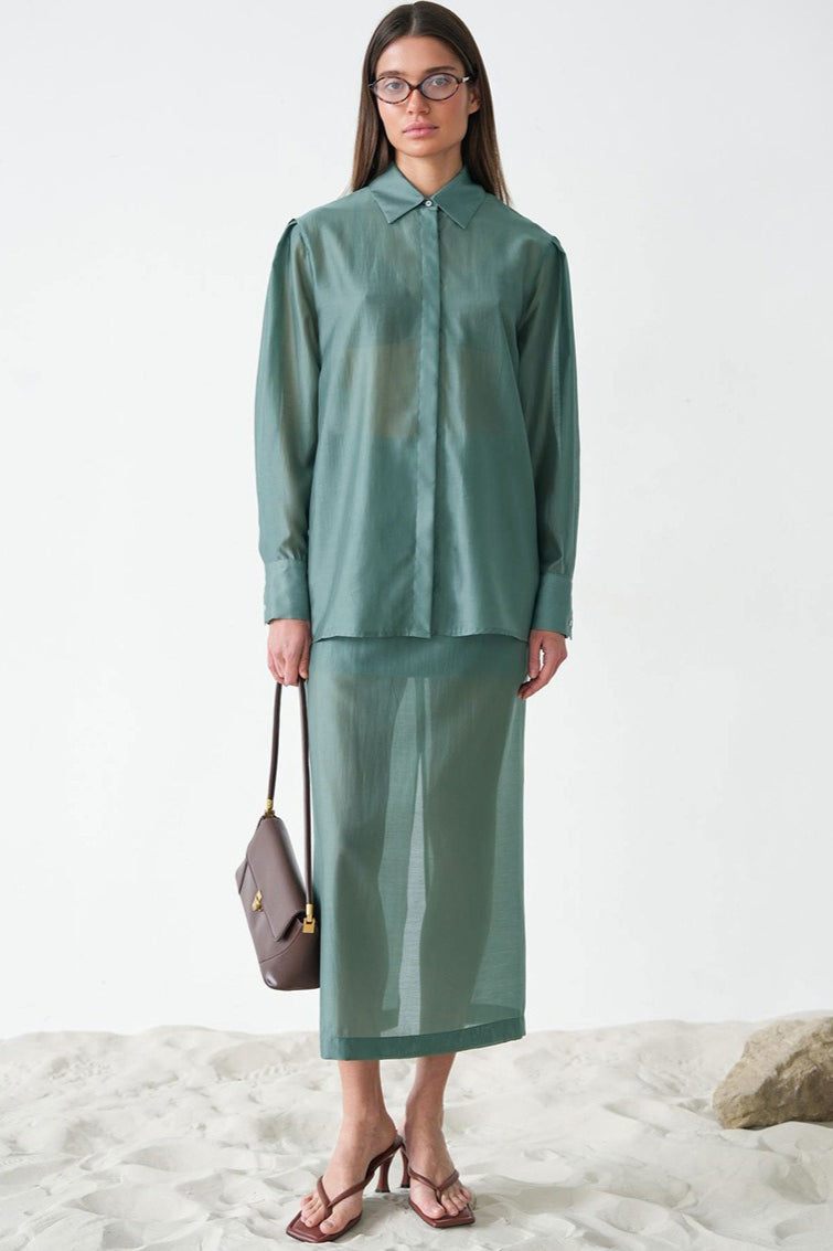 Collared Tencel Shirt Dress Two Piece Set