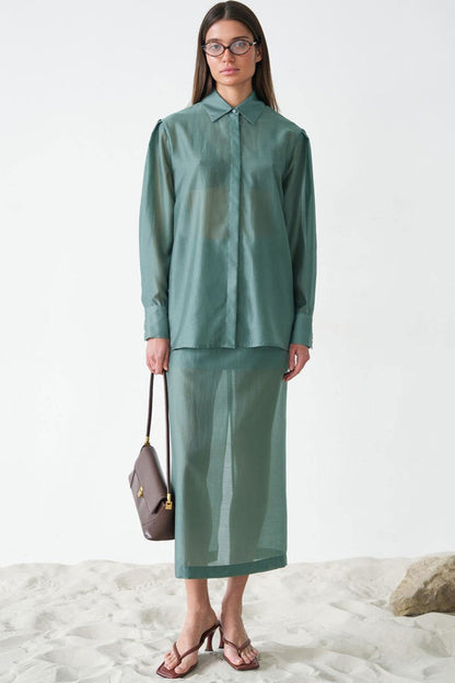 Collared Tencel Shirt Dress Two Piece Set