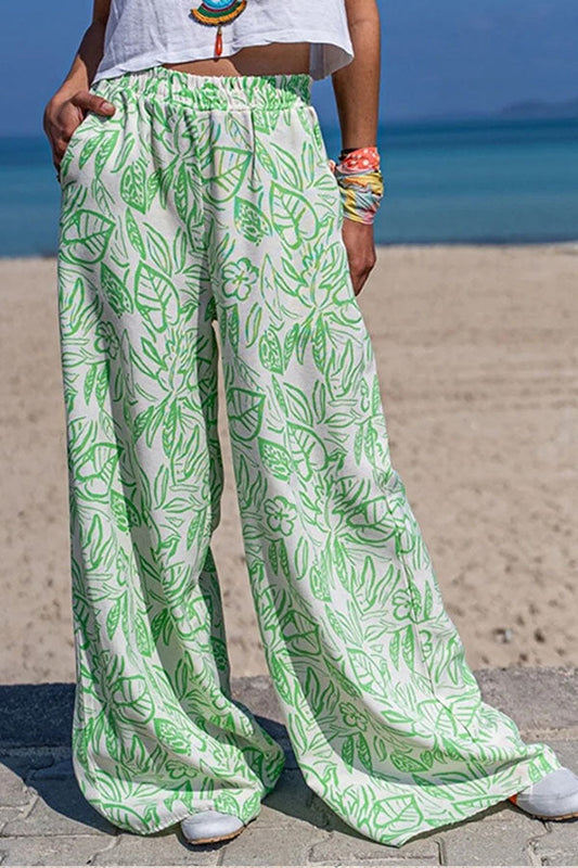 Printed Trousers Wide-leg Pants Diagonal Pocket Pants