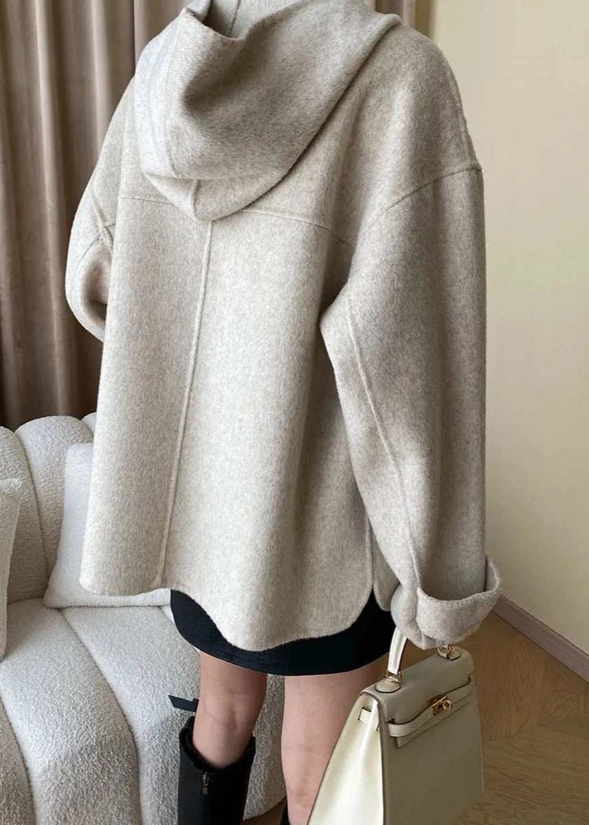 Wool Blend Hooded Cape Coat