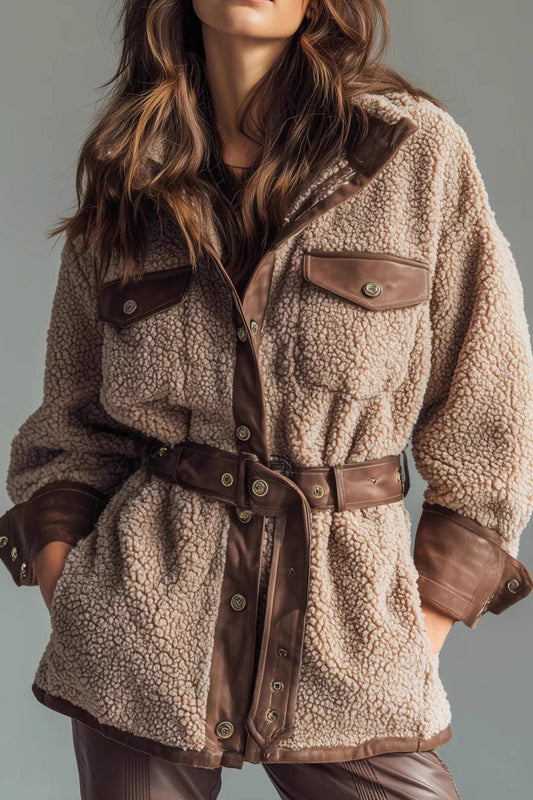 Fleece Paneled Pocket Belted Coat