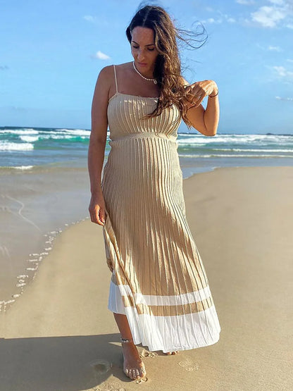 Backless Ribbed Maxi Dress for Summer New Holiday Party Stretch High Waist Bodycon Maternity Dresses Knit Sundress