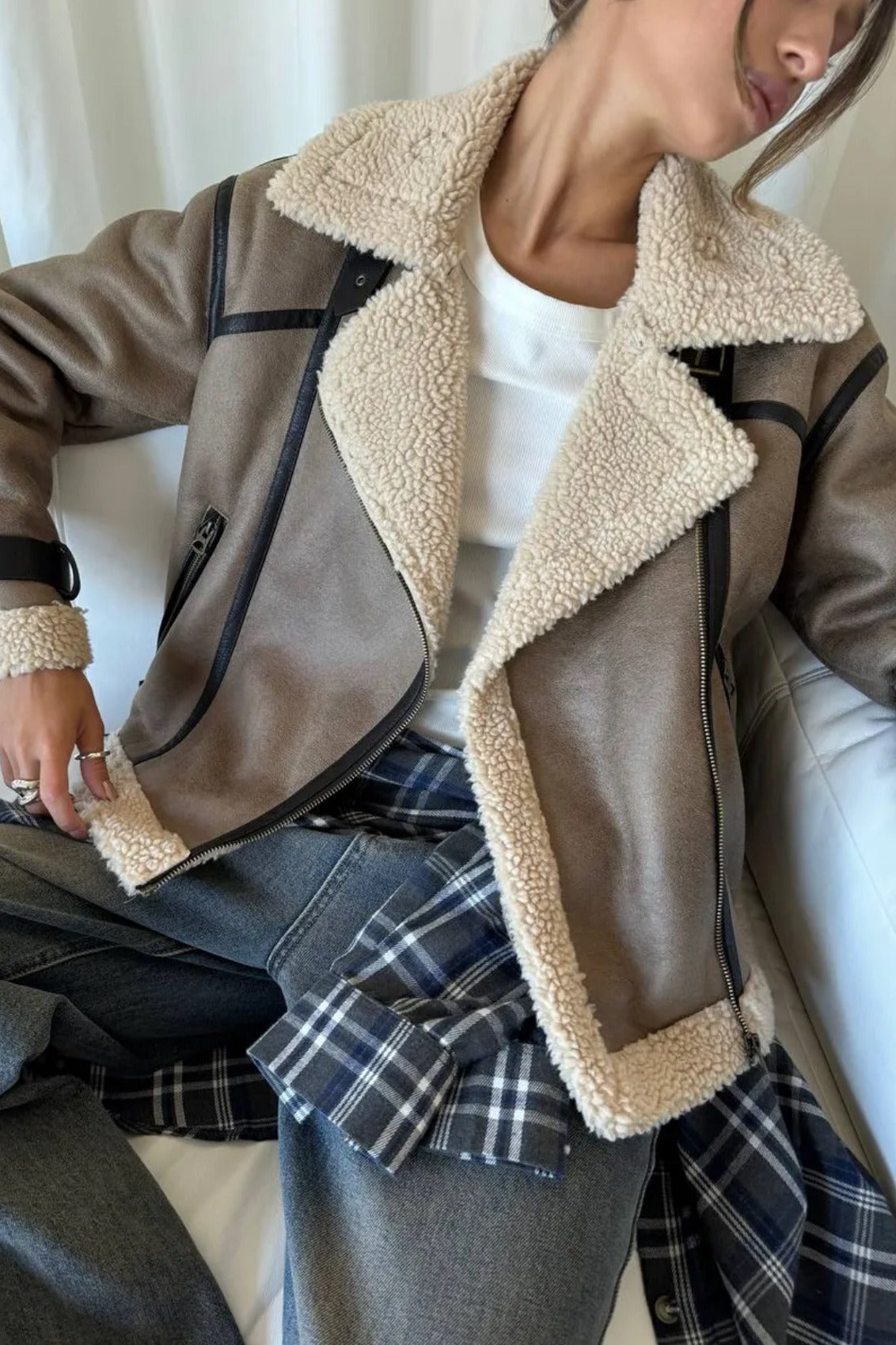 Patchwork Faux Suede Lapel Long Coat