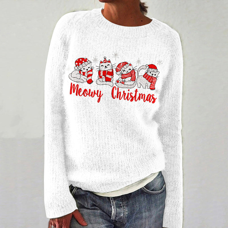 Christmas Cat Embroidery Knitted Sweater elevenforest