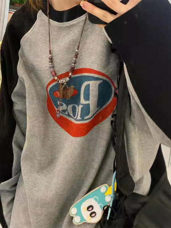 Gray American Color Block Letters Sweatshirts