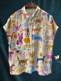 Women's Cute Animal Print Casual Cotton Linen Shirt